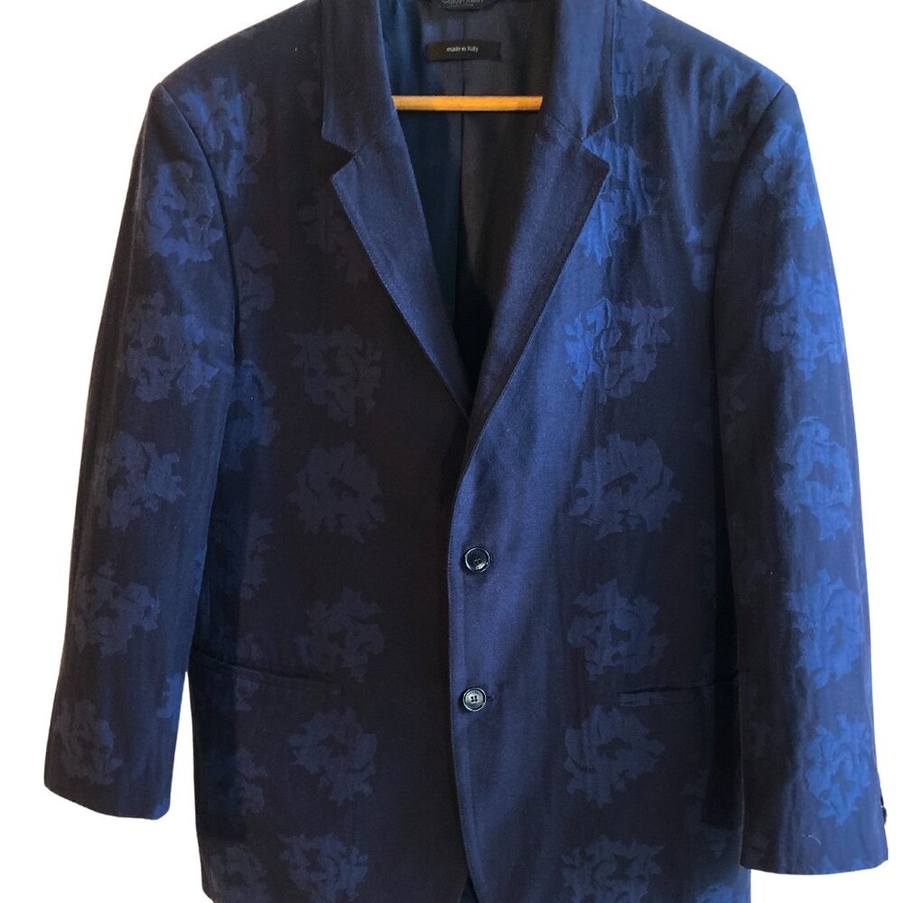 Calvin Klein Collection Cotton Silk Navy Floral Pattern Men's Blazer - 52/42
